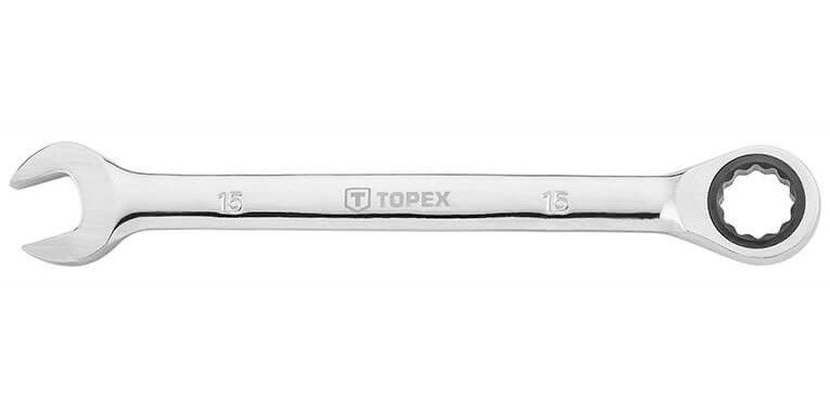 Topex 35D744 racsnis csillag-villáskulcs, CrV acél, 48-fogú, 15 mm termék fő termékképe