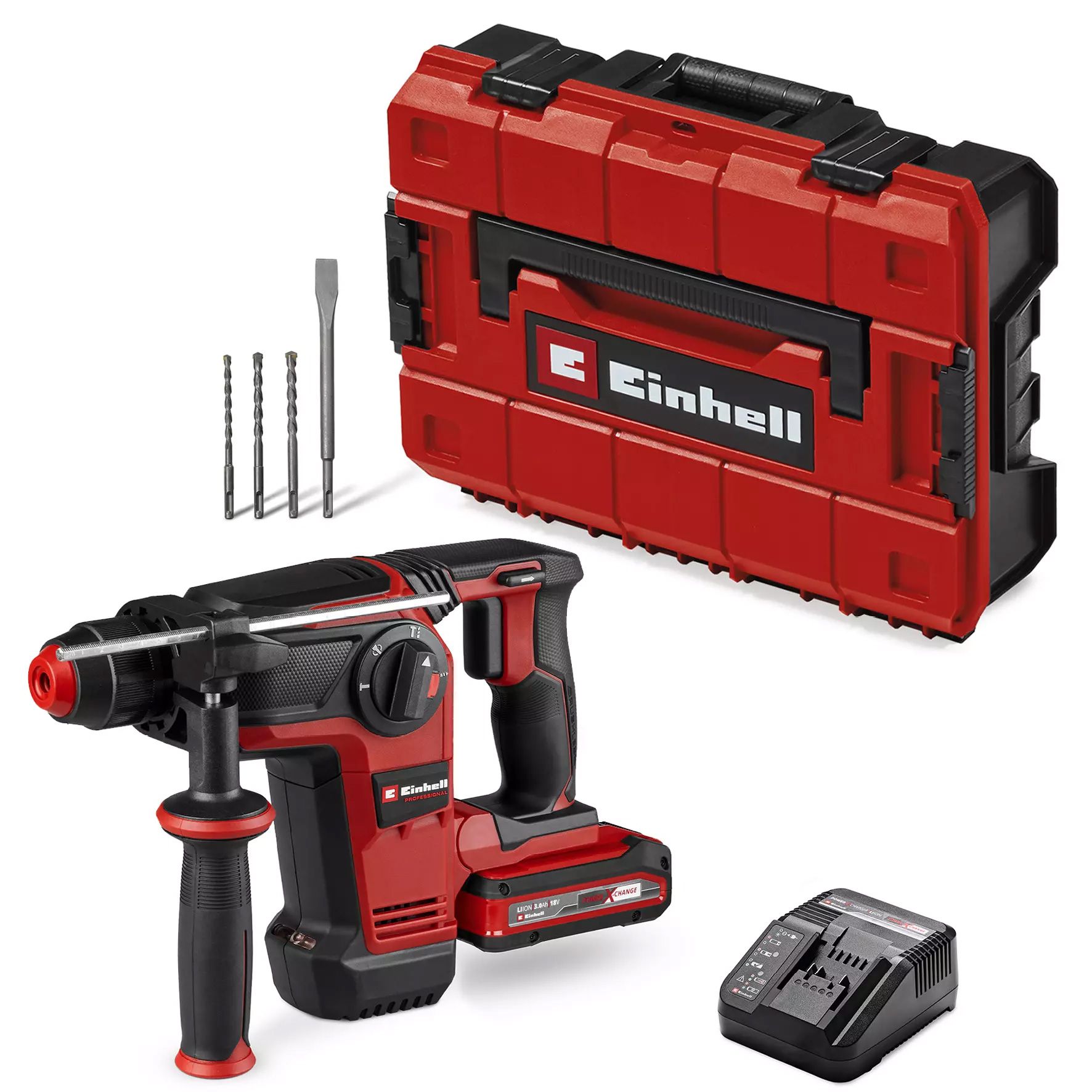 EINHELL TP-HD 18/28 Li BL+4 akkus SDS-plus fúró-vésőkalapács (1 x 3.0 Ah Li-ion akkuval, kofferben) + tartozékok termék fő termékképe